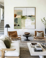 Wabi-sabi Green Painting Sage Textured Artworks Large Green Abstract Canvas Art Green Square Art