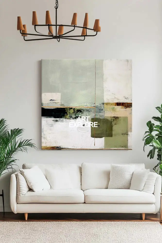 Wabi-sabi Green Painting Sage Textured Artwork Large Handcrafted Abstract Canvas Art For Livingroom