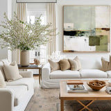 Wabi-sabi Green Painting Sage Textured Artwork Large Handcrafted Abstract Canvas Art For Livingroom