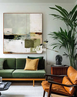 Wabi-sabi Green Painting Sage Textured Artwork Large Handcrafted Abstract Canvas Art For Livingroom