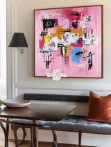 Large Pink Graffiti Painting Basquiat Painting ArtExplore Modern Abstract Graffiti Wall Art For Lounge