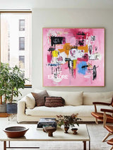 Large Pink Graffiti Painting Basquiat Painting ArtExplore Modern Abstract Graffiti Wall Art For Livingroom