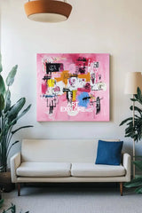 Large Pink Graffiti Painting Basquiat Painting ArtExplore Modern Abstract Graffiti Wall Art For Entry Way