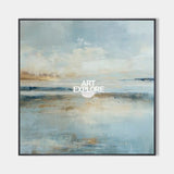 ArtExplore Handmade Minimalist Landscape Canvas Art – Blue Abstract Scenery Wall Decor for Large Living Room or Office