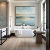 Large Modern Wall Art for Living Room – Abstract Handmade Blue Landscape Canvas by ArtExplore for Spacious Interiors