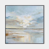 Handmade Minimalist Blue Landscape Oil Painting – Large Canvas Wall Art for Modern Interiors