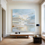 ArtExplore Modern Handmade Landscape Painting – Blue & Neutral Tones for Large Wall Decor