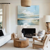 Large Wall Art for Modern Interiors – Handmade Landscape Canvas with Calm Blue Tones for Bedroom or Office