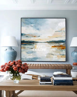 Modern Abstract Scenery Painting – Handmade Minimalist Wall Art for Living Room, Dining, Office, or Entryway