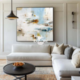 Handmade Modern Wall Art – Large Blue Abstract Scenery for Living Room | ArtExplore