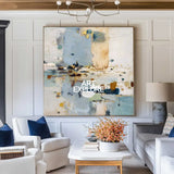 Handmade Blue Modern Landscape Canvas Art – Large Minimalist Painting for Wall Display