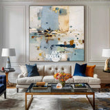 Contemporary Textured Blue Wall Art for Living Room – Minimal Handmade Painting by ArtExplore