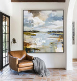 Handmade Textured Blue Landscape – Modern Coastal Wall Art for Living & Bedroom