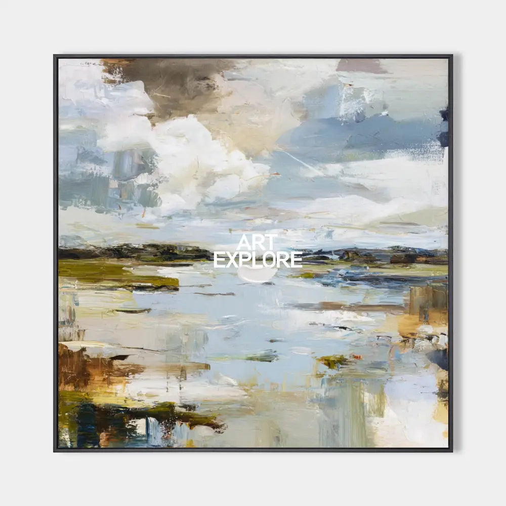 Modern Blue Landscape Wall Art for Large Space – Handmade Minimalist Oil Painting for Living Room & Lounge by ArtExplore