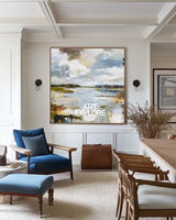Minimalist Blue Ocean Horizon Painting – Textured Landscape Art for Livingroom
