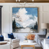 ArtExplore Large Minimalist Blue Ocean Landscape Art – Handmade Textured Coastal Sky Painting