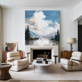 ArtExplore Handmade Textured Blue Horizon Oil Painting – Modern Coastal Tranquil Wall Decor