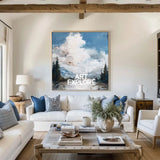 ArtExplore Modern Blue Sky Landscape Oil Art – Large Handmade Textured Coastal Wall Canvas