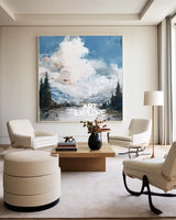 ArtExplore Minimalist Blue Tranquil Seascape Painting – Large Handmade Textured Art