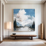 ArtExplore Modern Blue Coastal Landscape Oil Painting – Large Handmade Textured Wall Art Decor