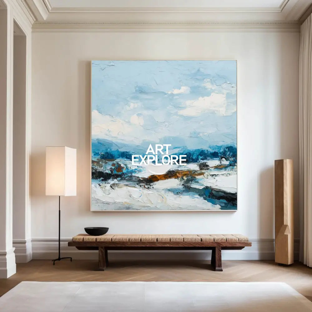 Coastal-Inspired Handmade Abstract Painting – Textured Sky Wall Art for Living Room or Office