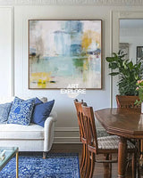 Modern Sky Blue Abstract Texture Painting – Large Coastal Canvas Wall Decor