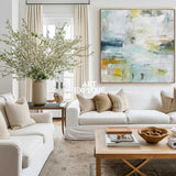 Square Modern Coastal Scenery Painting – Tranquil Sky Tones Wall Art