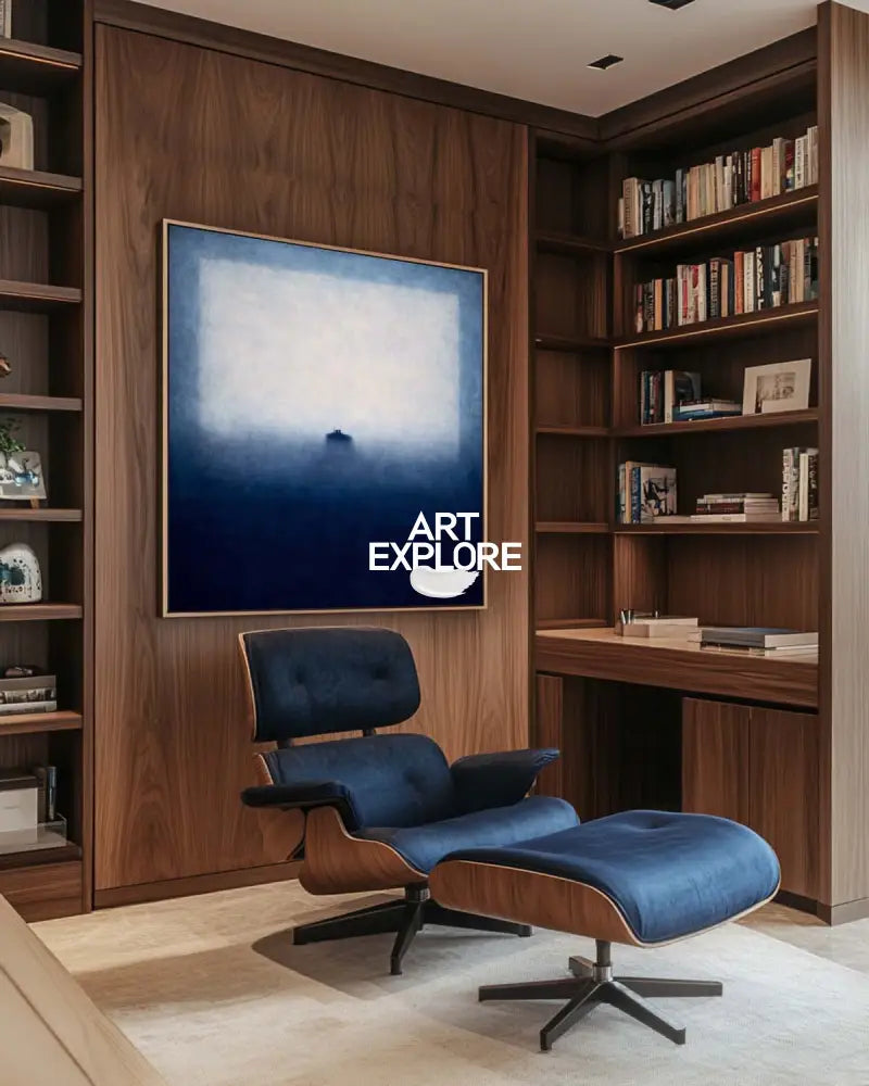 Wabi-Sabi Style Blue Abstract Canvas – Large Minimalist Wall Art for Office Decor | ArtExplore