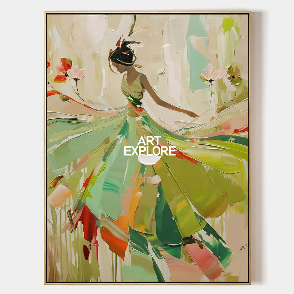 Green Painting Of Dancing Girl African Ballerina Dancing Wall Art