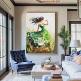 Large Green Painting Of Dancing Girl Ballerina Dancing Wall Art Large Green Texture Wall Paintings