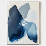 Modern Blue White Abstract Canvas Art Blue Minimalist Wall Painting Large Blue Wall Art For Sale