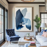 Modern Blue White Abstract Canvas Art Blue Minimalist Wall Painting Large Blue Wall Art For Sale