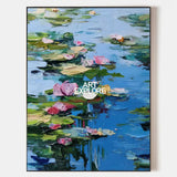 Blue Lotus Wall Art Painting Lage Water Lily Impressionist Painting Blue Texture Wall Art for Sale