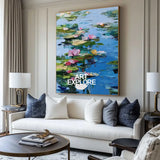 Blue Lotus Wall Art Painting Lage Water Lily Impressionist Painting Blue Texture Wall Art for Sale