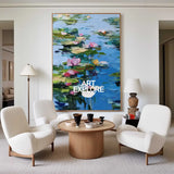 Blue Lotus Wall Art Painting Lage Water Lily Impressionist Painting Blue Texture Wall Art for Sale