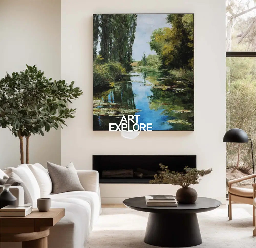Large Green Swamp Landscape Wall Art Lake Impressionist Painting Texture Landscape Wall Art