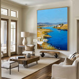Large Blue Lake View Painting Modern Blue Landscape Wall Art Lake Impressionist Texture Wall Art