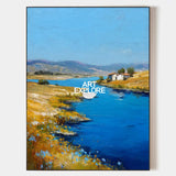 Large Blue Lake View Painting Modern Blue Landscape Wall Art Lake Impressionist Texture Wall Art