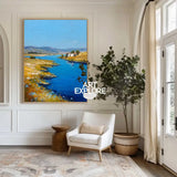 Large Blue Lake View Painting Modern Blue Landscape Wall Art Lake Impressionist Texture Wall Art