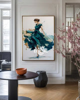 Large Green Painting Of Woman in Green Dress Handmade Oil Painting, ArtExplore Handmade Abstract Art