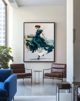 Large Green Painting Of Woman in Green Dress Handmade Oil Painting, ArtExplore Handmade Abstract Art