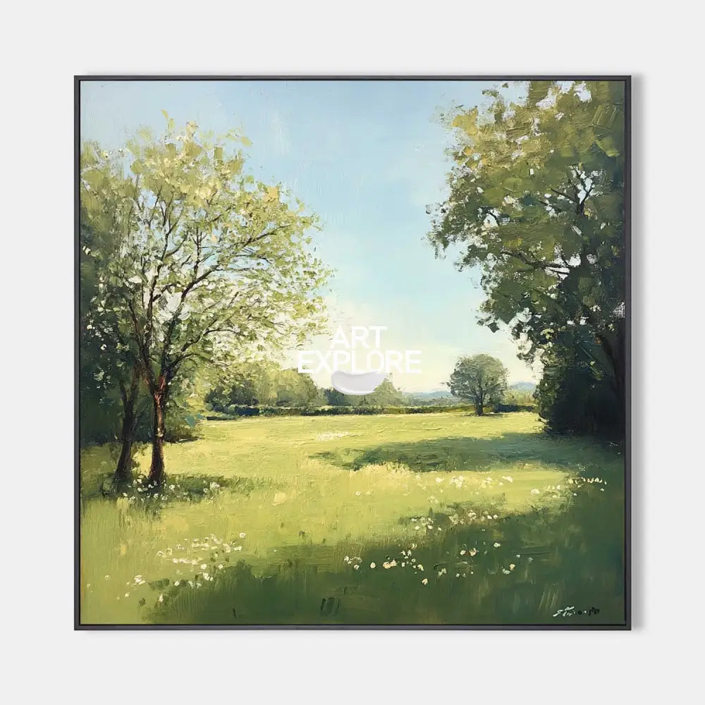 Green Backyard Oil Painting Large Green Fields Wall Art Large Landscape Canvas Art For Livingroom