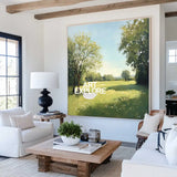 Green Backyard Oil Painting Large Green Fields Wall Art Large Landscape Canvas Art For Livingroom