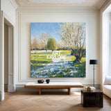 Modern Green Backyard Painting Green Sunny Garden Wall Art Large Green Landscape Canvas Art For Sale