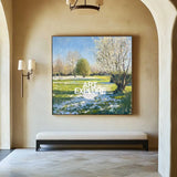 Modern Green Backyard Painting Green Sunny Garden Wall Art Large Green Landscape Canvas Art For Sale