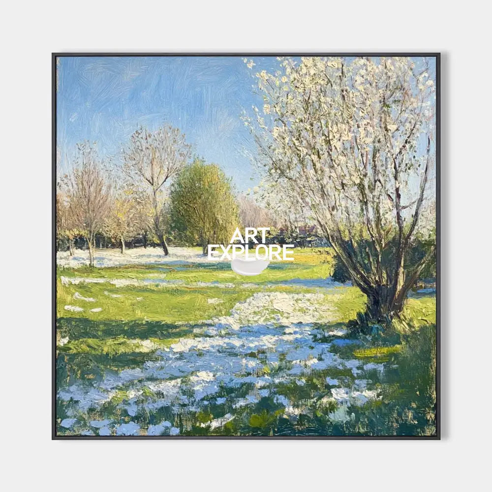 Modern Green Backyard Painting Green Sunny Garden Wall Art Large Green Landscape Canvas Art For Sale