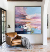 Large Blue Lake Wall Art Texture Wonderland Wall Art Modern Minimalist Landscape Painting For Sale