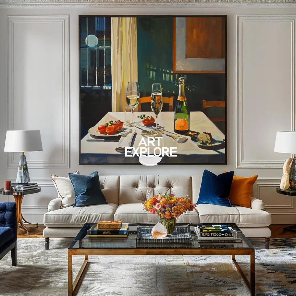 Modern Romantic Candlelight Dinner Canvas Wall Art Social Realism Mid Century Decorations