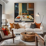 Modern Romantic Candlelight Dinner Canvas Wall Art Social Realism Mid Century Decorations