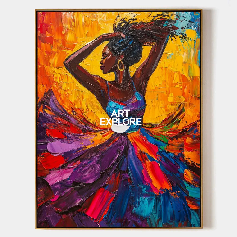 Large Dancing Woman Wall Art, Colorful Feminist Glory Painting